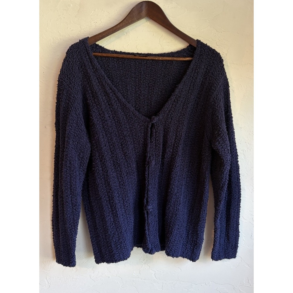 Eileen Fisher Boxy Chunky Button Front Cardigan L XL Dark Purple Quiet Luxury